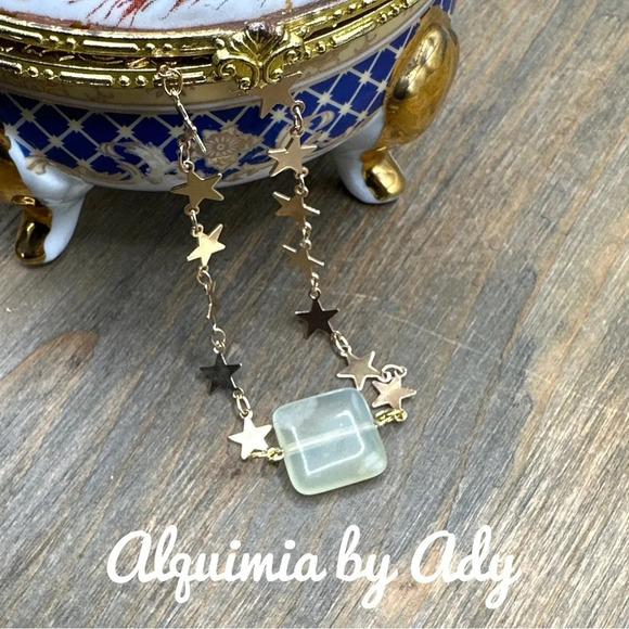 12” Fluorite gold statement stars rosary link chain choker necklace - Picture 1 of 6